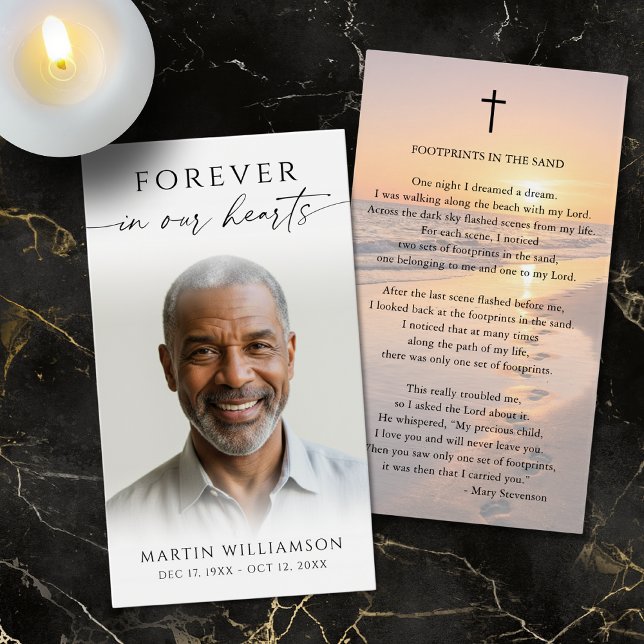 Beach Sunset Footprints Poem Sympathy Prayer Card (Von Creator hochgeladen)