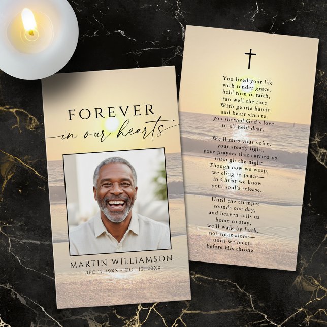 Beach Sunset Forever Hearts Sympathy Prayer Card (Von Creator hochgeladen)