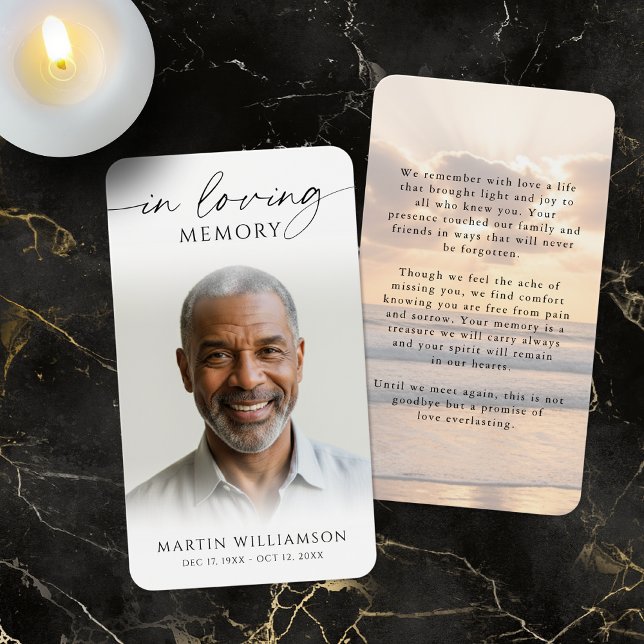 Beach Sunset In Loving Memory Photo Prayer Card (Von Creator hochgeladen)