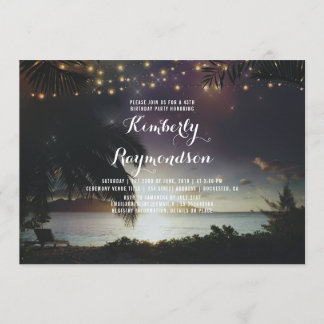 Beach Sunset Lights Tropical Birthday Party Einladung