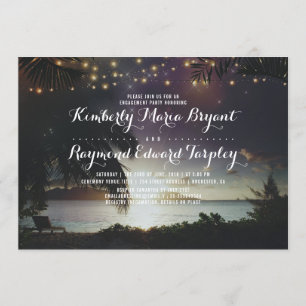 Beach Sunset Lights Tropical Engagement Party Einladung