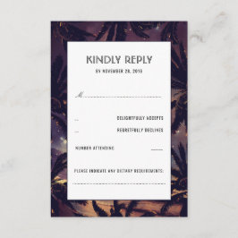 Beach Sunset Palms Lila Hochzeitskarten RSVP Karte