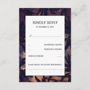 Beach Sunset Palms Lila Hochzeitskarten RSVP Karte