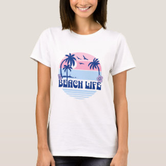 Beach Sunset Pastellblau Pink T-Shirt