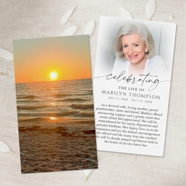 Beach Sunset Photo Celebration of Life Prayer Card (Von Creator hochgeladen)
