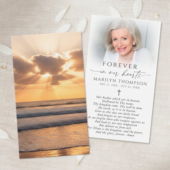 Beach Sunset Photo Cross Funeral Prayer Card (Von Creator hochgeladen)