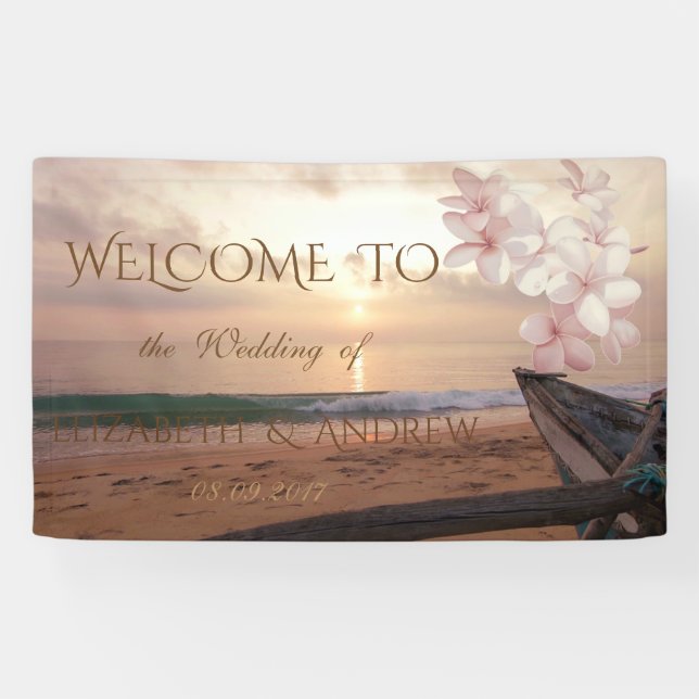 Beach Sunset Plumeria Wedding Banner (Horizontal)