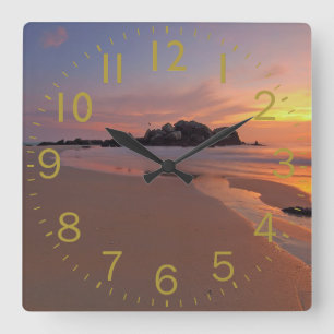 Beach Sunset Quadratische Wanduhr