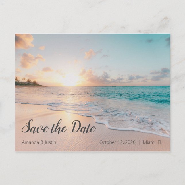 Beach Sunset Save the Date Postcard Postkarte (Vorderseite)