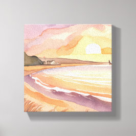 Beach Sunset | Schöne Aquarellmalerei Leinwanddruck