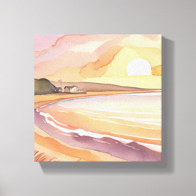 Beach Sunset | Schöne Aquarellmalerei Leinwanddruck (Vorderseite)