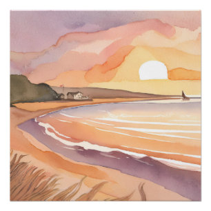Beach Sunset Schöne Aquarellmalerei Poster