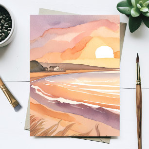 Beach Sunset   Schöne Aquarellmalerei Postkarte