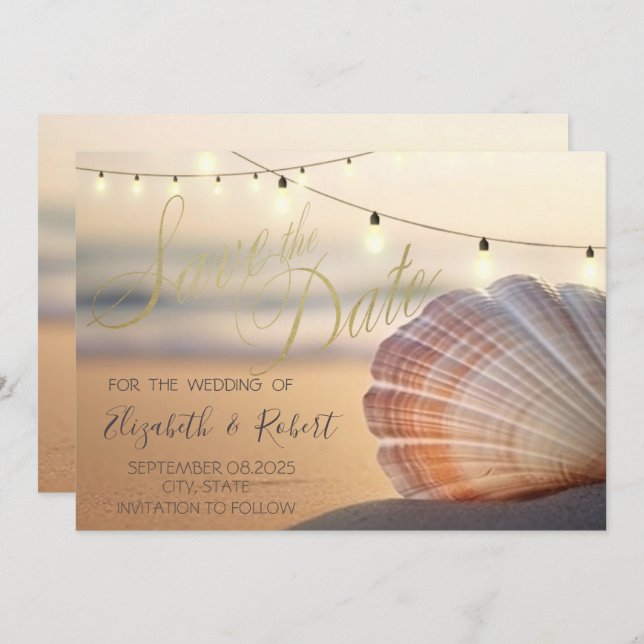 Beach Sunset Seashell Save the Date (Vorne/Hinten)