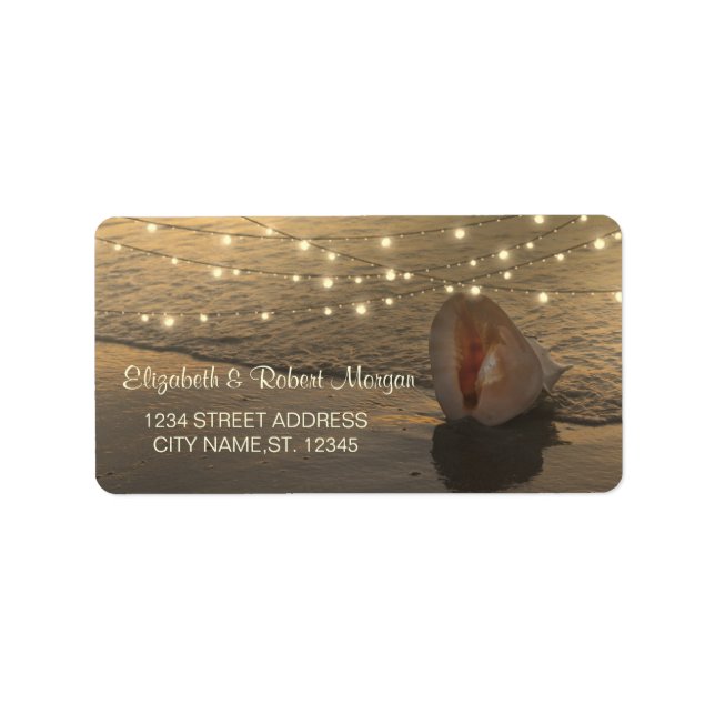 Beach Sunset Seashell String Lights Label Adressaufkleber (Vorne)
