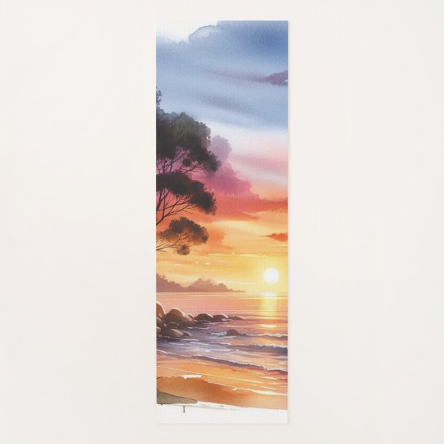 Beach Sunset Serene Ombre Blue & Orange Waves Yogamatte (Vorderseite)