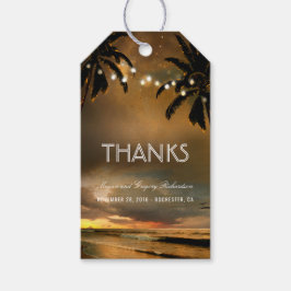 Beach Sunset String Lights Palms Wedding Geschenkanhänger