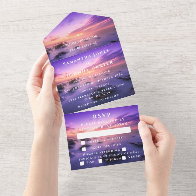 Beach Sunset Tropical Destination Hawaii Sommer All In One Einladung (Abreißen)