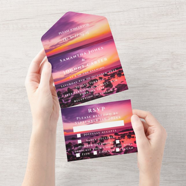 Beach Sunset Tropical Destination Hawaii Sommer All In One Einladung (Abreißen)