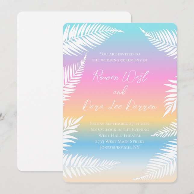 Beach Sunset Tropical Palm Leaf Hochzeit Einladung (Vorne/Hinten)