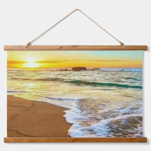 Beach Sunset Wandteppich Mit Holzrahmen