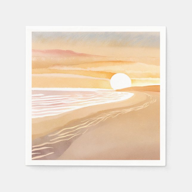 Beach Sunset Watercolor | Beautiful Yellow Painted Serviette (Vorderseite)