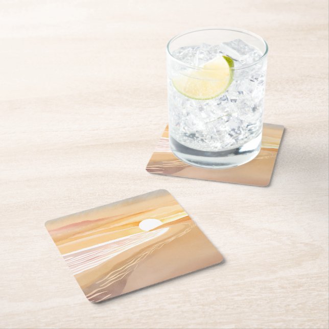 Beach Sunset Watercolor | Beautiful Yellow  Rechteckiger Pappuntersetzer (Vor Ort)