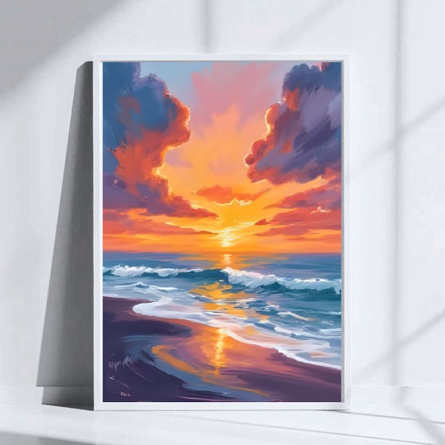 Beach Sunset Watercolor Ocean Painting Art Poster (Von Creator hochgeladen)