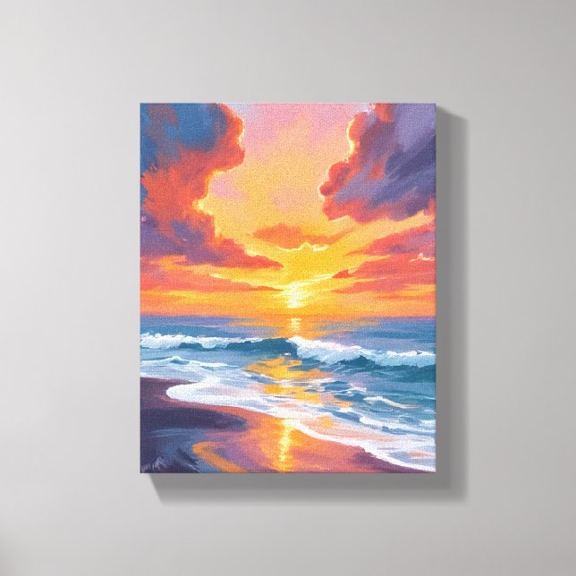 Beach Sunset Watercolor Ocean Painting Leinwanddruck (Vorderseite)