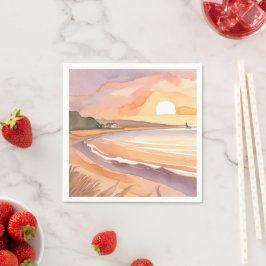 Beach Sunset Watercolor | Schöne Ozeanmalerei Serviette