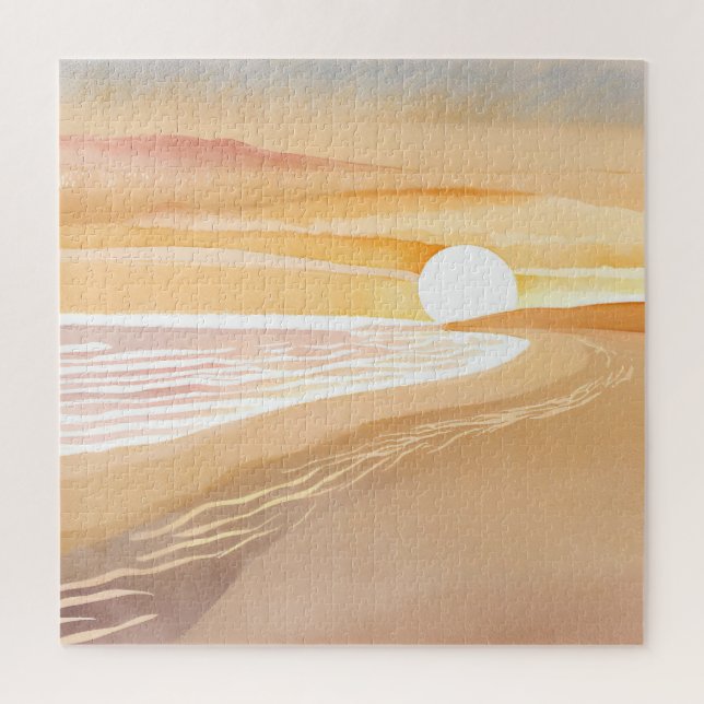 Beach Sunset Watercolor | Schönes Gelb Puzzle (Vertikal)