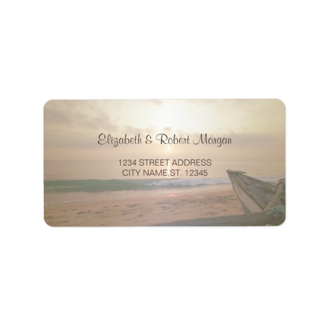 Beach Sunset Wedellabel Adressaufkleber (Vorne)