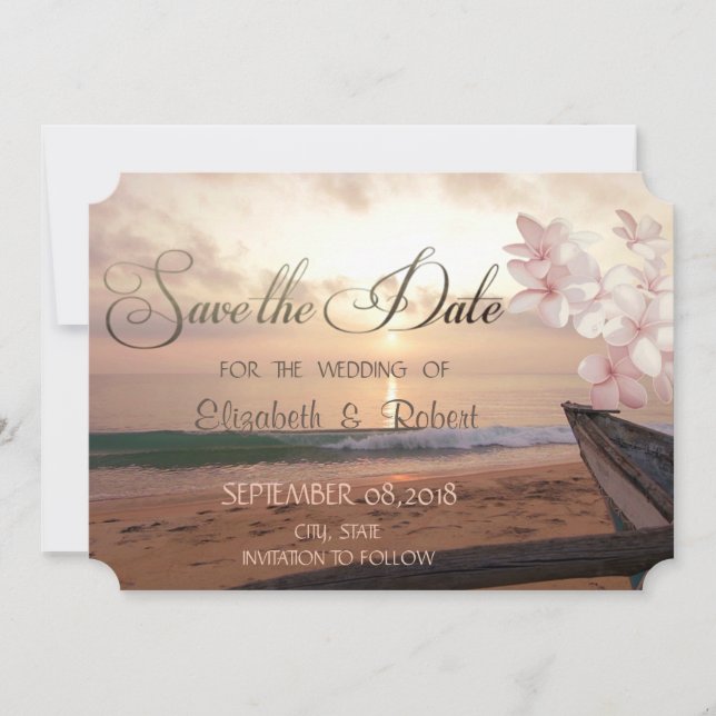 Beach Sunset Wedge, Plumeria Save the Date (Vorderseite)