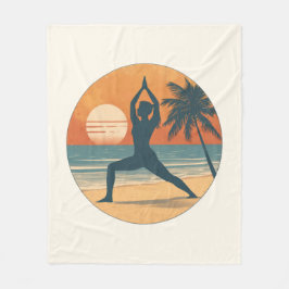 Beach Sunset Yoga Silhouette | Cream Coastal Life Fleecedecke
