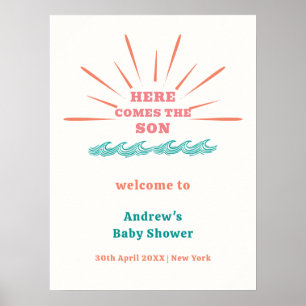 Beach Sunshine Hier kommt Baby Dusche Empfang Poster