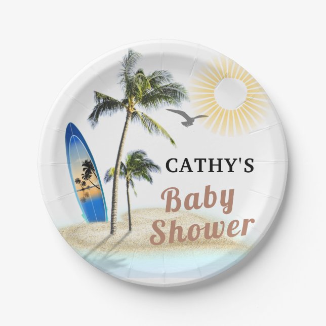 Beach Surf Baby Dusche 7" Rundpapier Platte Pappteller (Vorderseite)