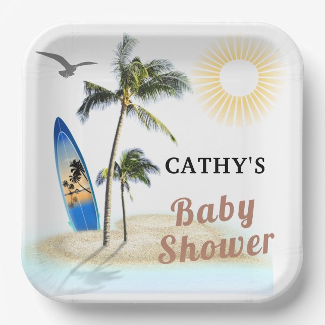 Beach Surf Baby Dusche 9" Square Papierplatte Pappteller (Vorderseite)