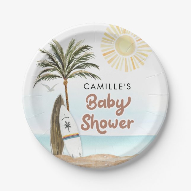 Beach Surf Baby Dusche Pappteller (Vorderseite)