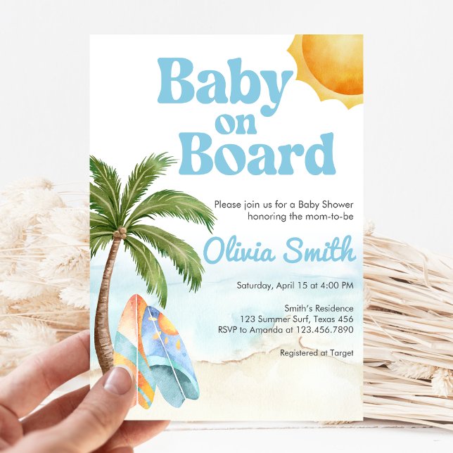 Beach Surf Baby on Board Baby Shower Einladung (Baby on Board Baby Shower Invitation)