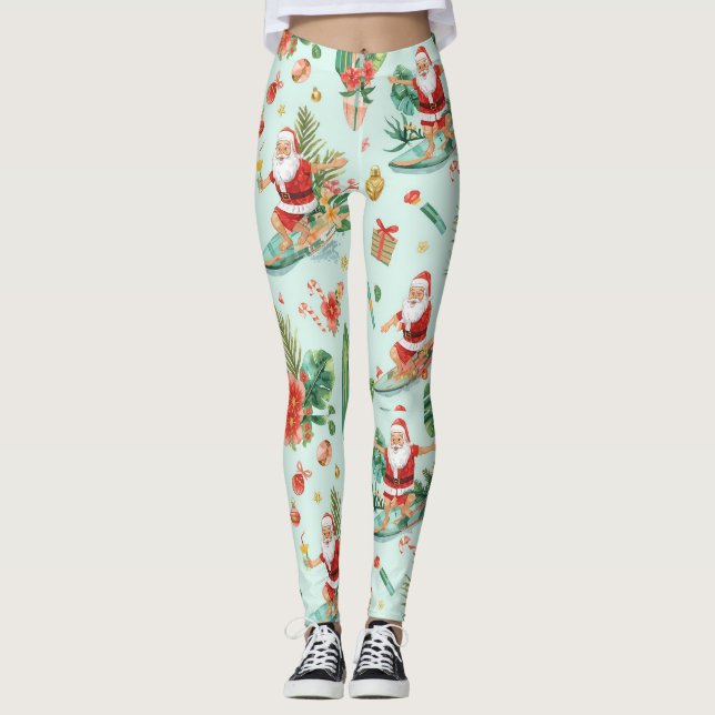Beach Surf Christmas Party with Santa Claus  Leggings (Vorderseite)