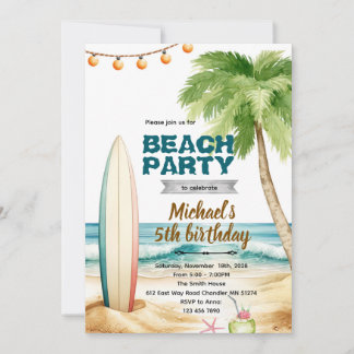Beach surf theme invitation einladung