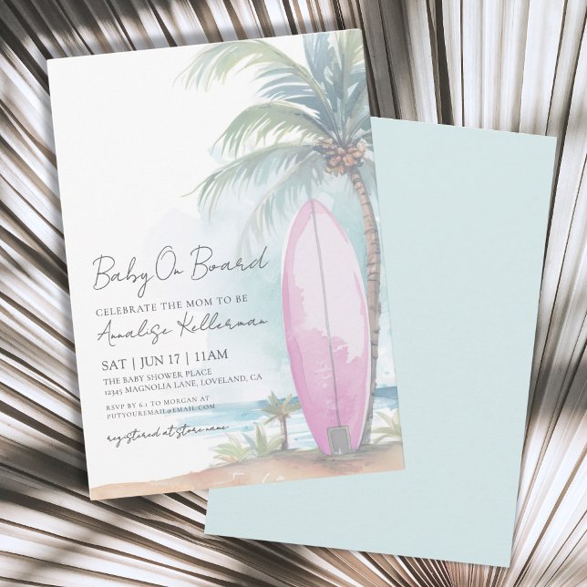 Beach Surfboard Baby an Bord Sommer Baby Dusche Einladung (Beach Surfboard Baby On Board Summer Baby Shower Invitation)