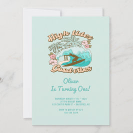 Beach Surfboard Good Vibes Boy's 1. Geburtstag Einladung