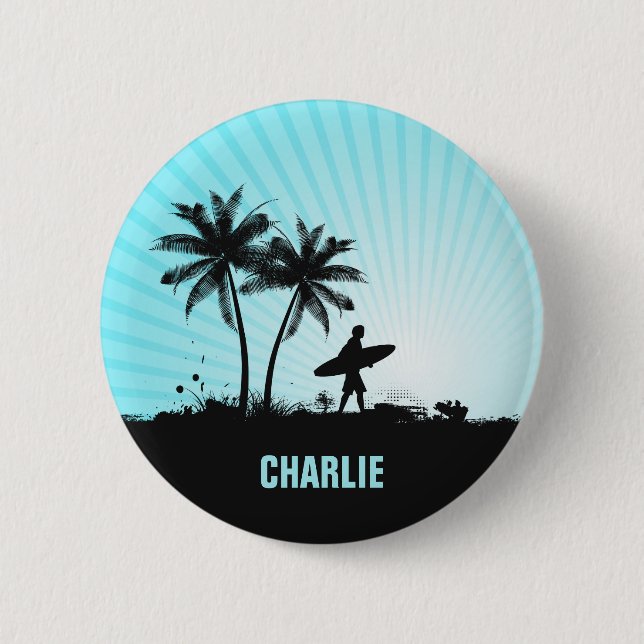Beach Surfer individuelle Name Button (Vorderseite)