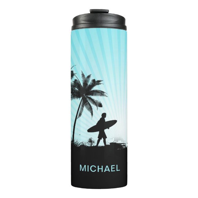 Beach Surfer individuelle Name tumbler Thermosbecher (Vorderseite)