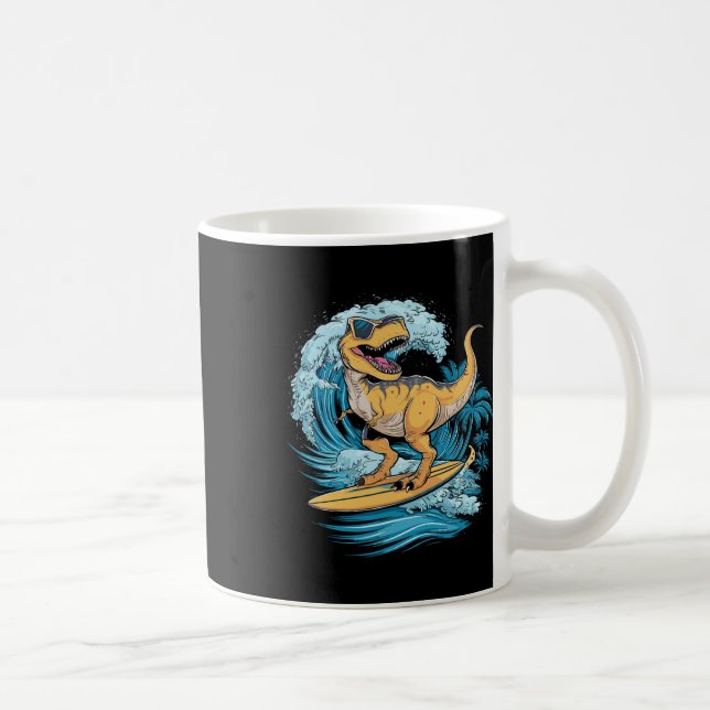 Beach Surfing Dinosaur T-rex Surfer  Kaffeetasse (Rechts)