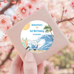 Beach Surfing Geburtstagsparty Runder Aufkleber