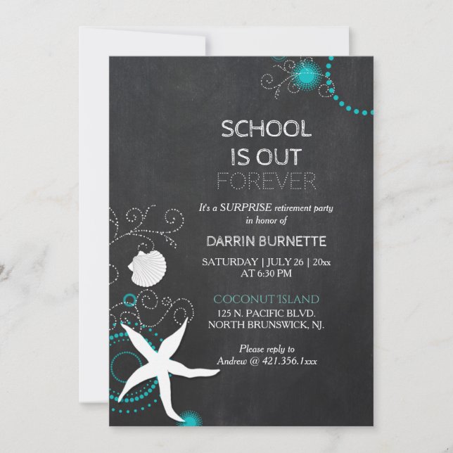 Beach Surprise Retirement Party für Lehrer Einladung (Vorderseite)