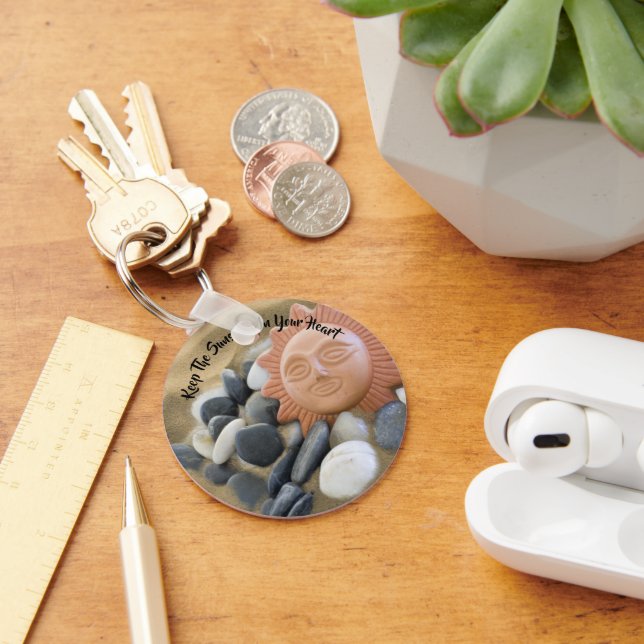 Beach Thema Terra Cotta Sun, Sand und Felsen Custo Schlüsselanhänger (Schreibtisch)