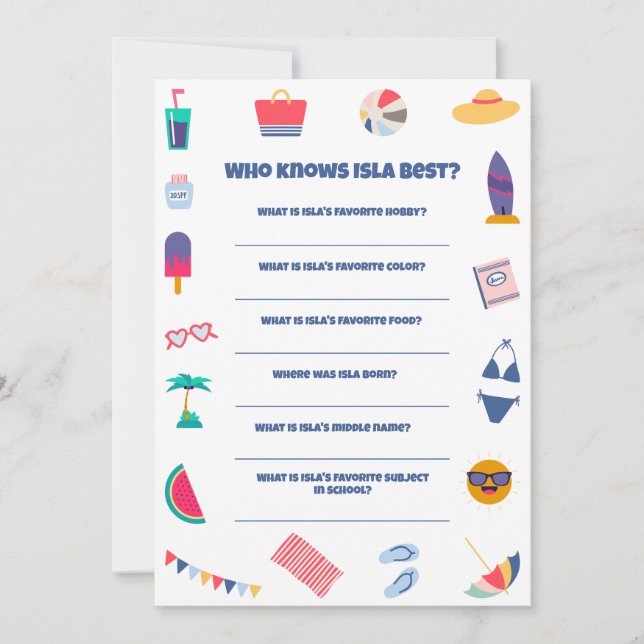 Beach Theme Birthday Party Game Einladung (Vorderseite)